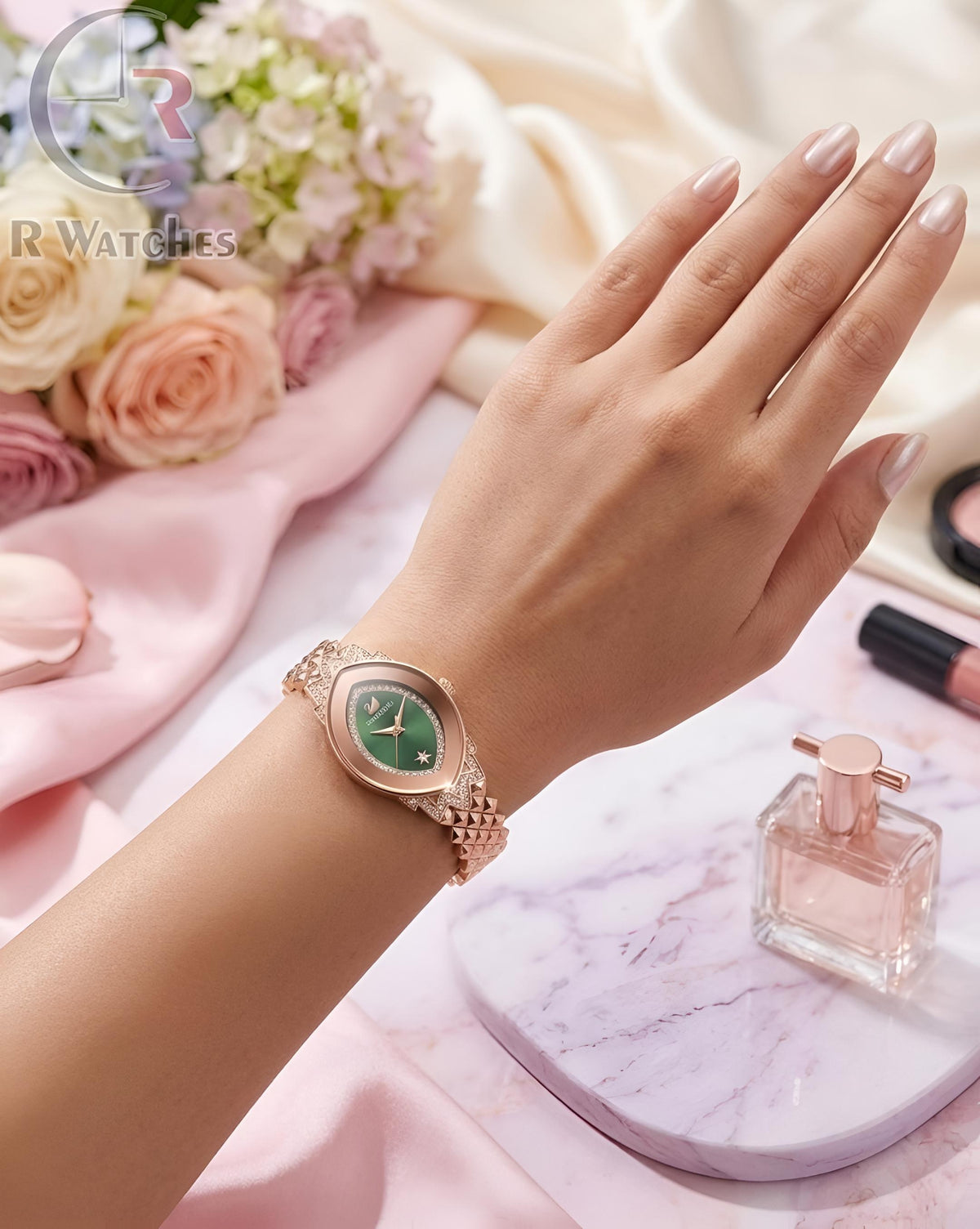 (OS2) Swarovski Girls Rose Gold Green