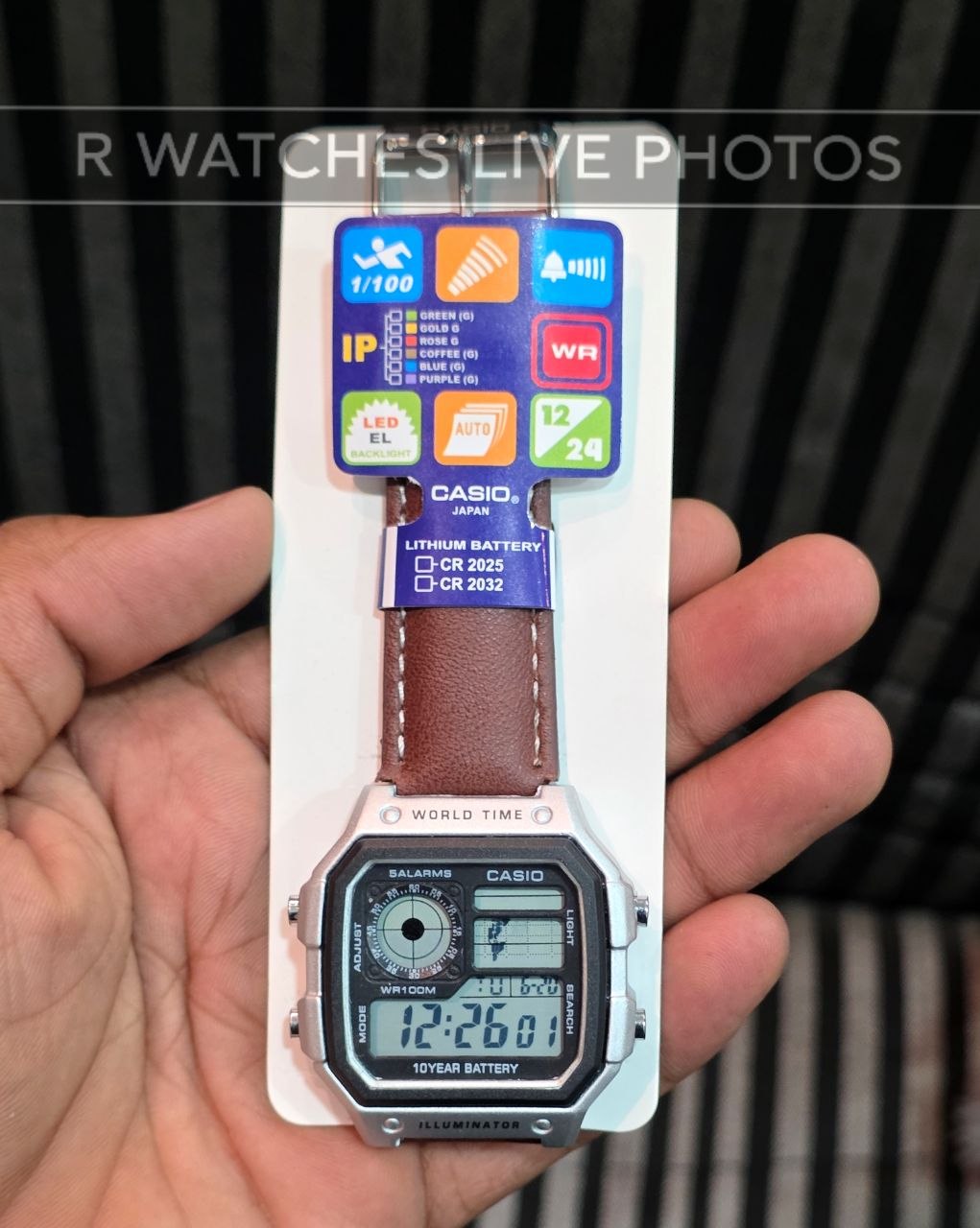 (OS)⭐ World time leather brown silver black
