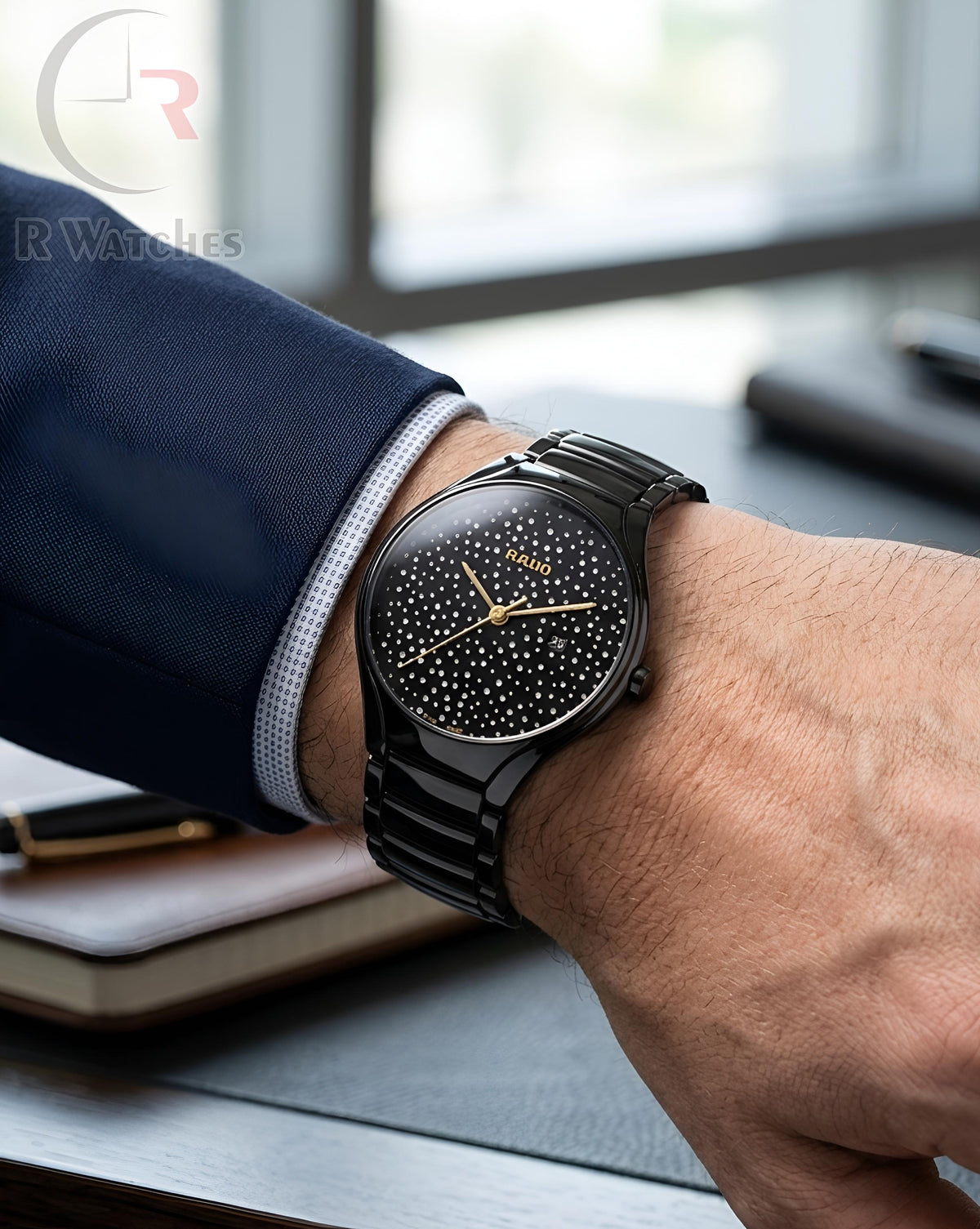 (OS2)⭐ Rado Black Metal Gold Dial
