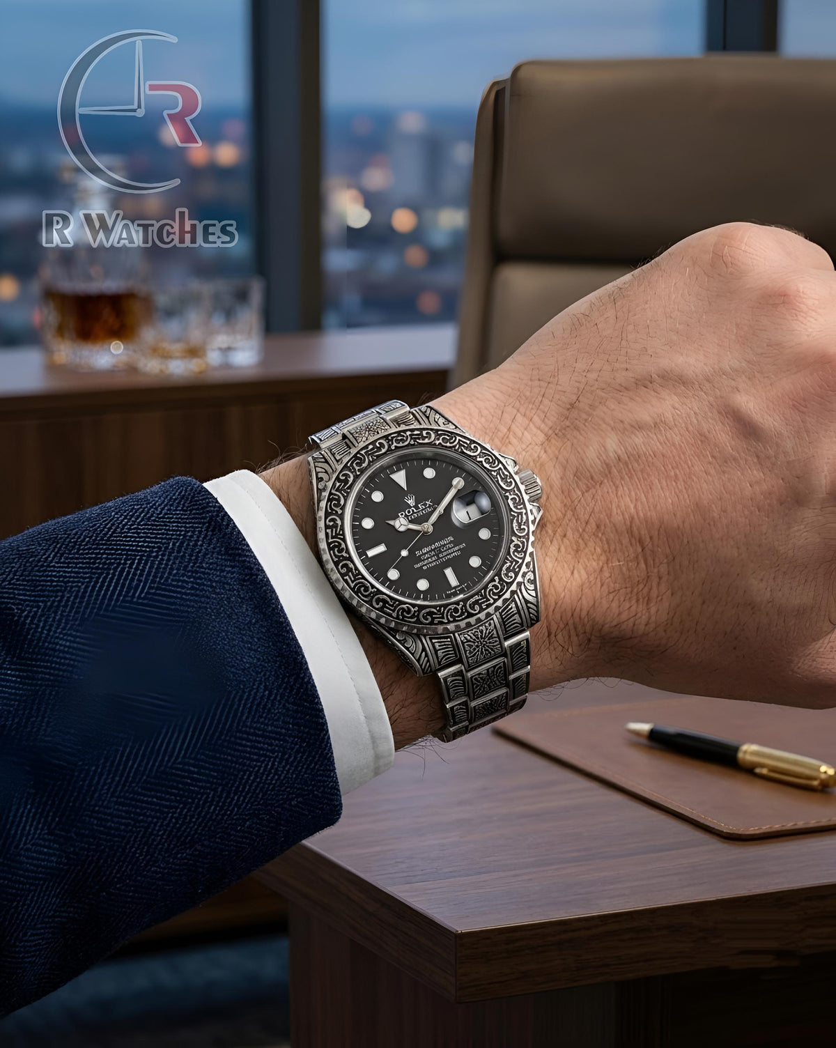 (SS) Rolex Rajwadi silver black dial