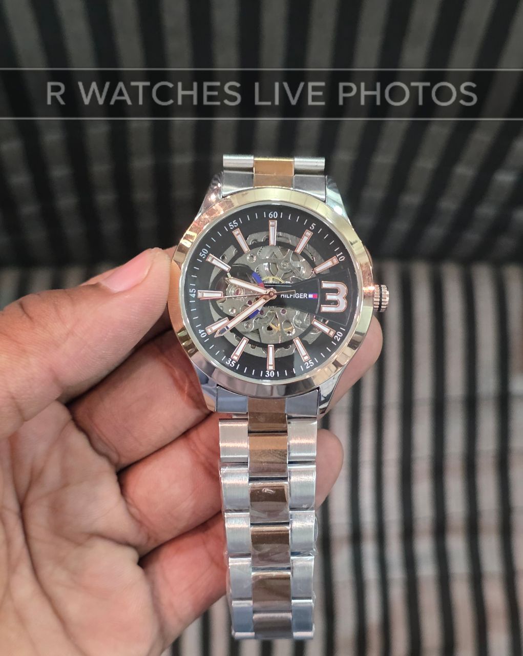 (OS2)⭐ Tommy Hilfiger Automatic Rose Gold Black Dial