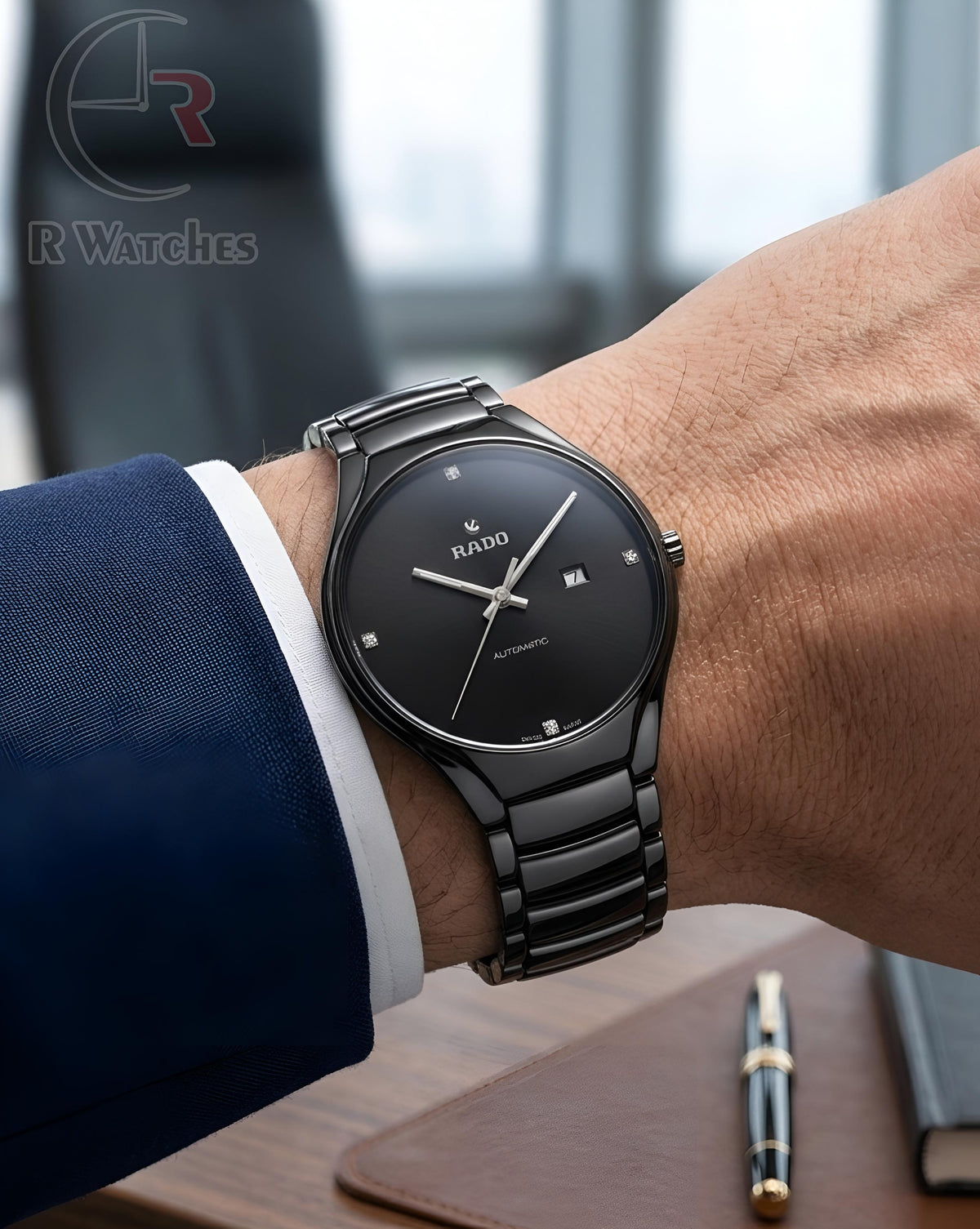 (OS4)⭐ Rado Black Metal Silver Dial