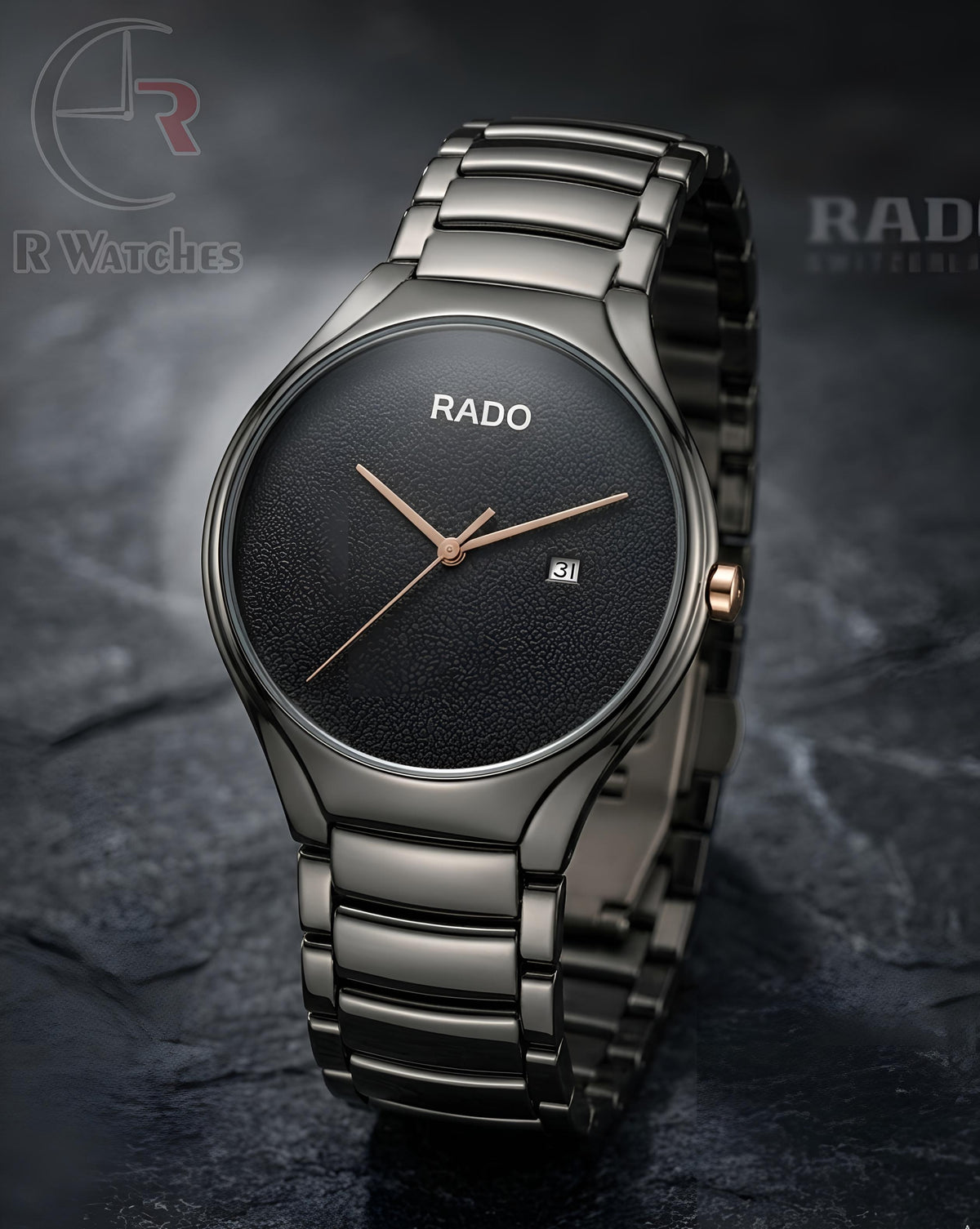 (OS2)⭐ Rado Black Metal Rose Gold Dial