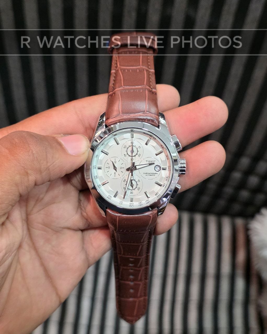 (OS3)β Tissot leather white dial brown leather