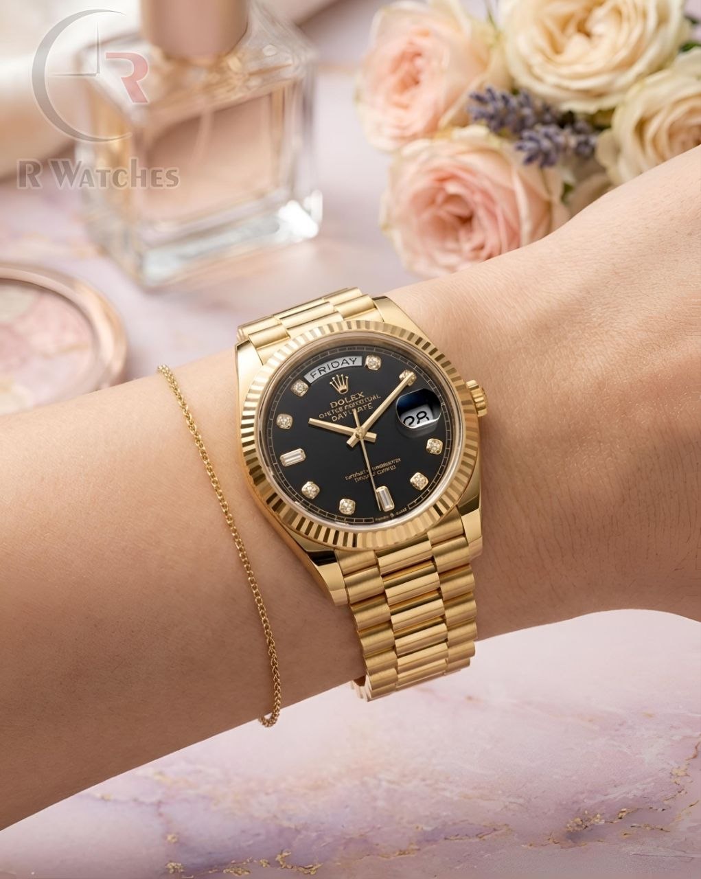 (SS)📷⬆️ Rolex Girls Gold Black Dial (RXG53)