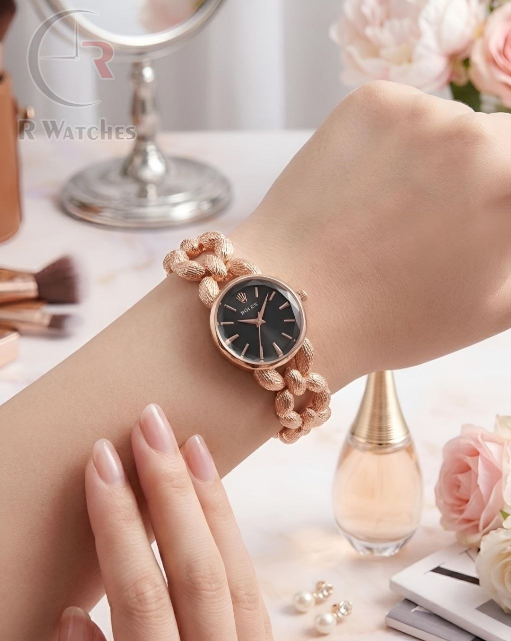 (OS)📷⬆️ Rolex Girls Diamond Cutt Rose Gold Black Dial (RXG2)