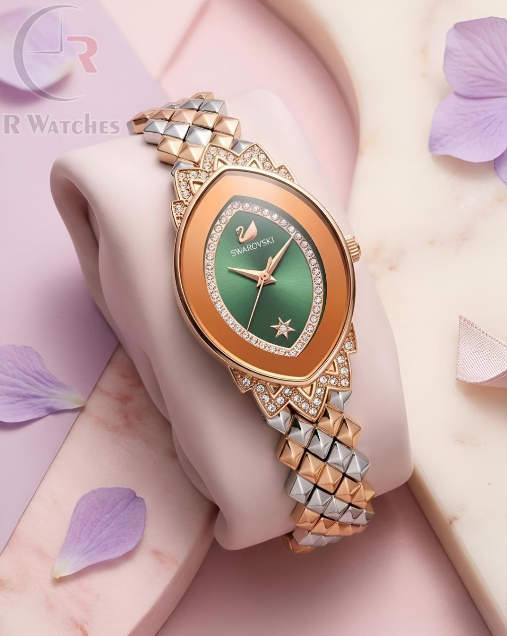 (SS) Swarovski Girls Diamond Rose Gold Green