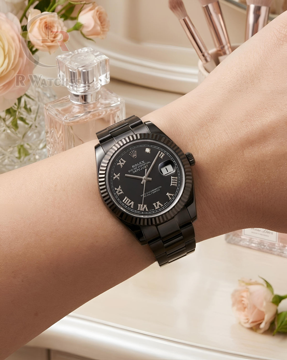 (OS3) Rolex Girls Full Black Roman Dial
