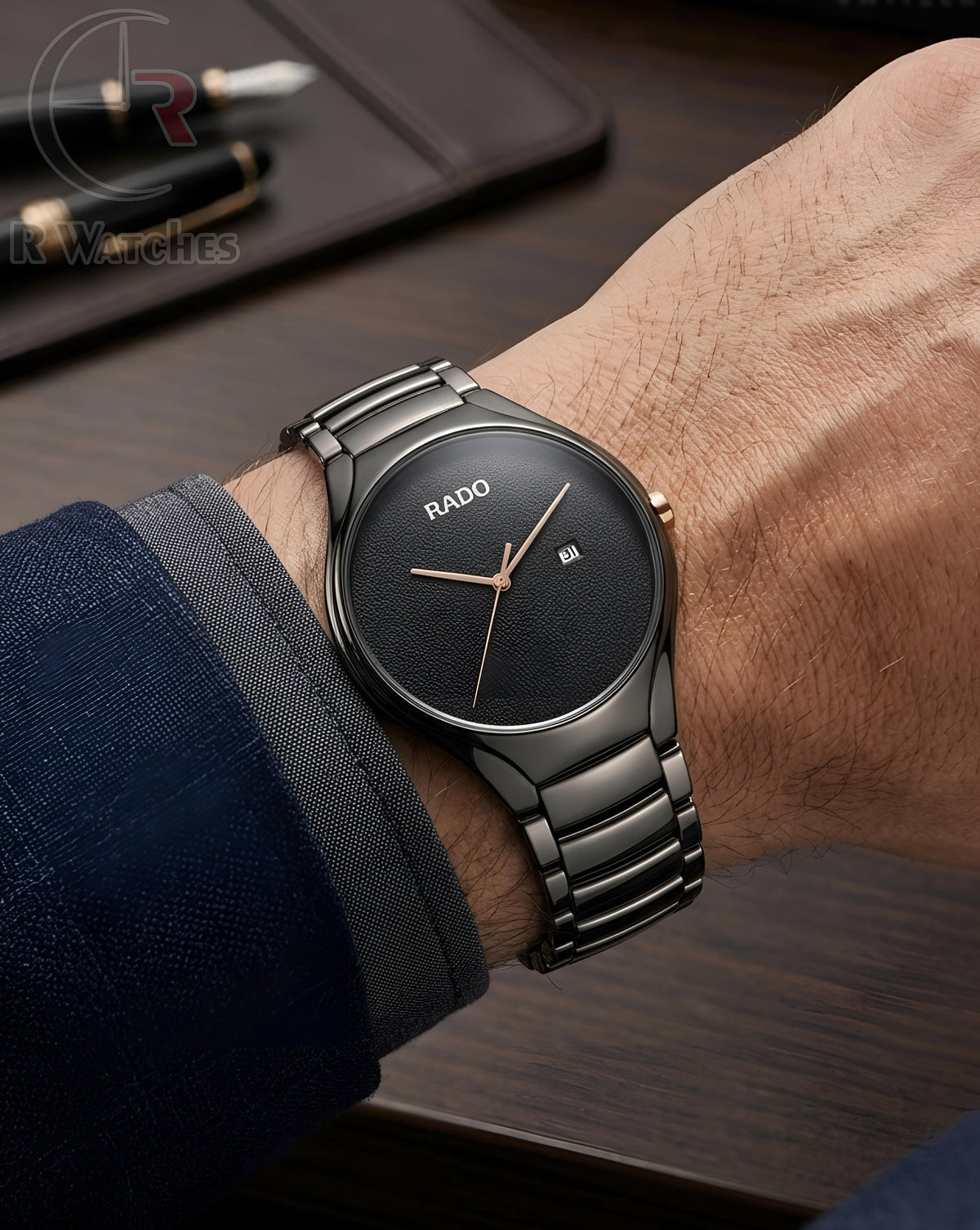 (OS2)⭐ Rado Black Metal Rose Gold Dial