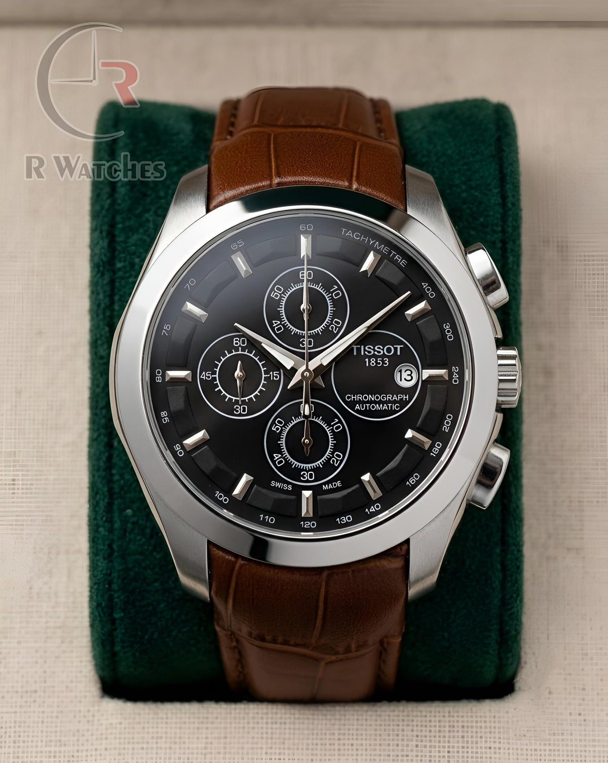 (OS3)β Tissot leather black dial brown leather