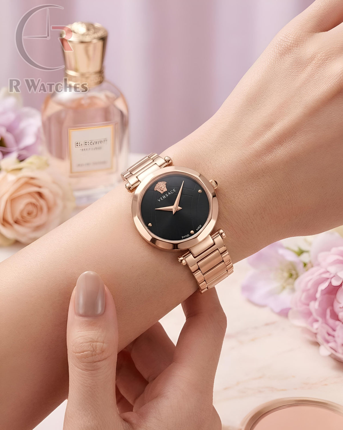 (OS)⭐ Versace girls rose gold black dial