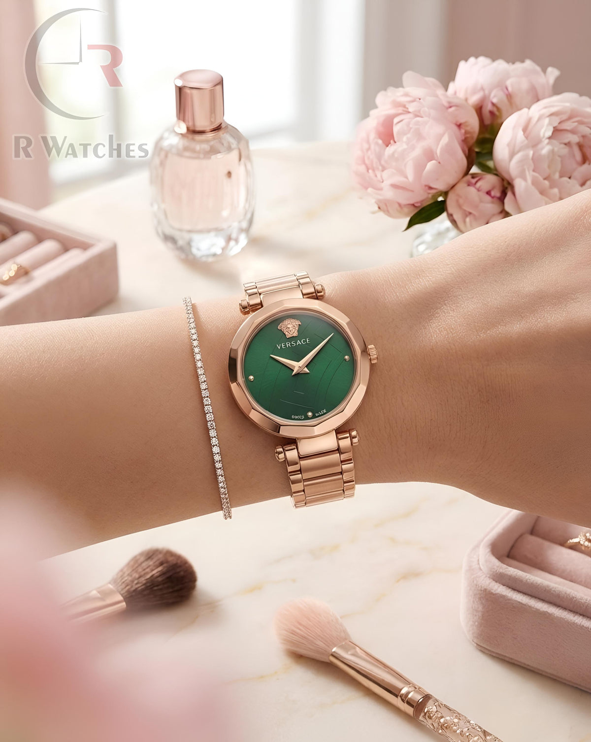 (OS3)⭐ Versace girls rose gold green dial