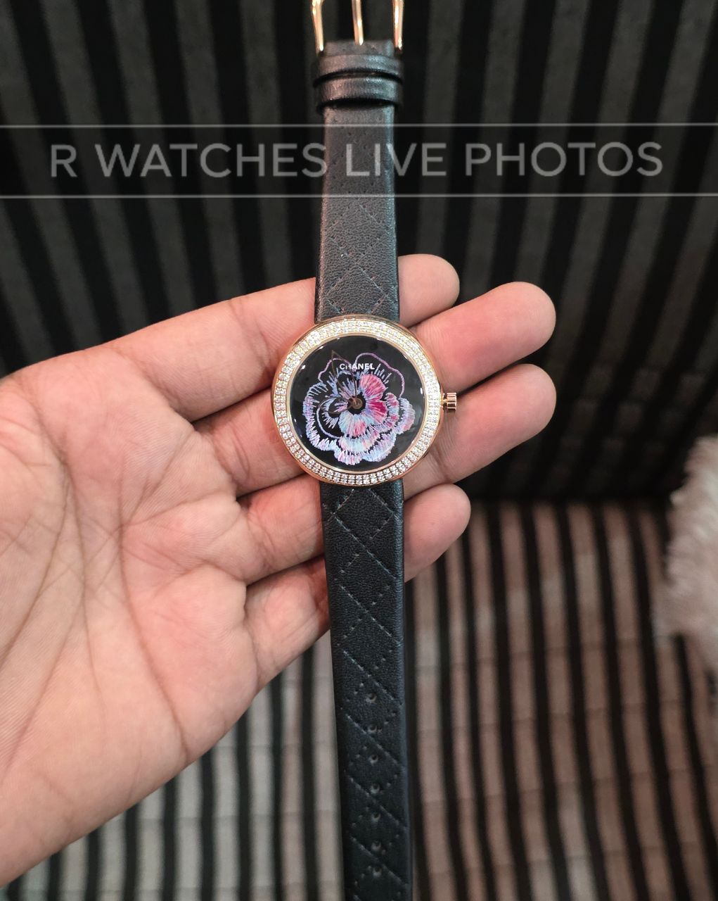 (OS)⭐ Chanel Girls Leather Rose Gold Black Dial