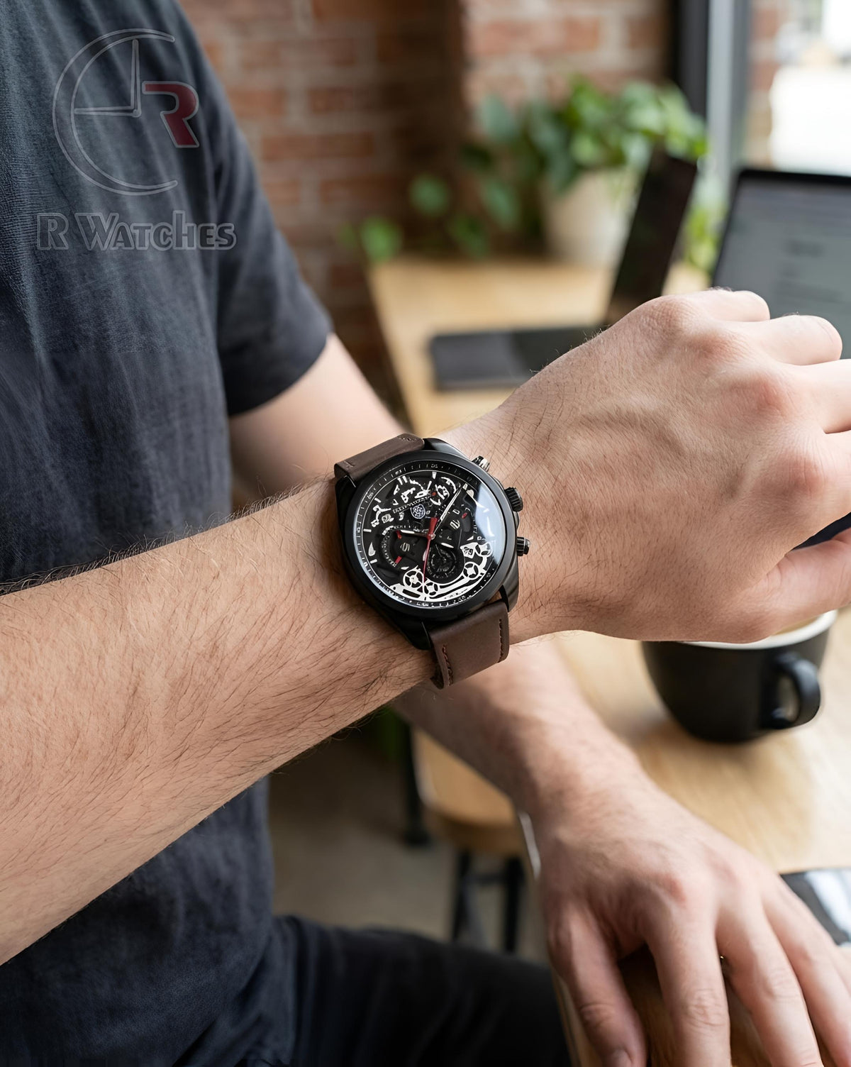 (OS) Tag Heuer Machinery Leather Black Brown