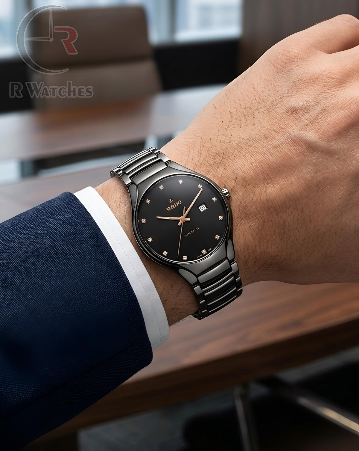 (OS2)⭐ Rado Black Metal Rose Gold Dial