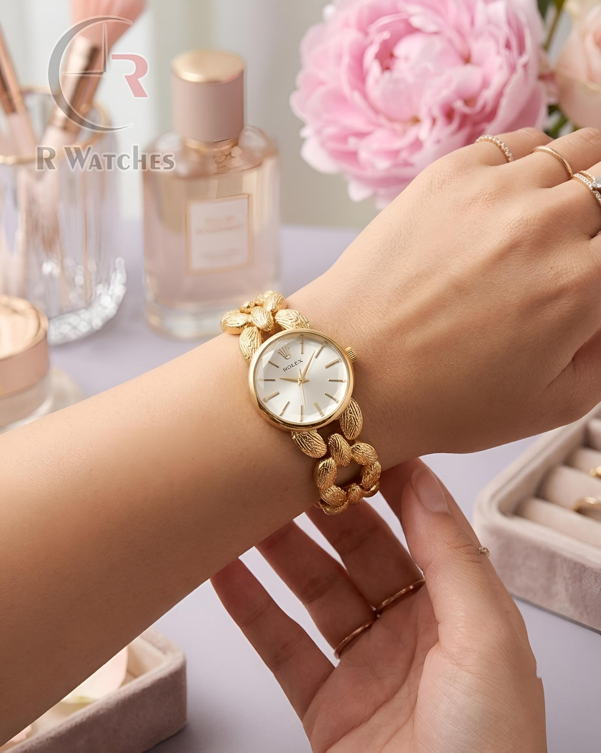 (OS)📷⭐ Rolex Girls Diamond Cutt Gold Grey Dial (RXG31)