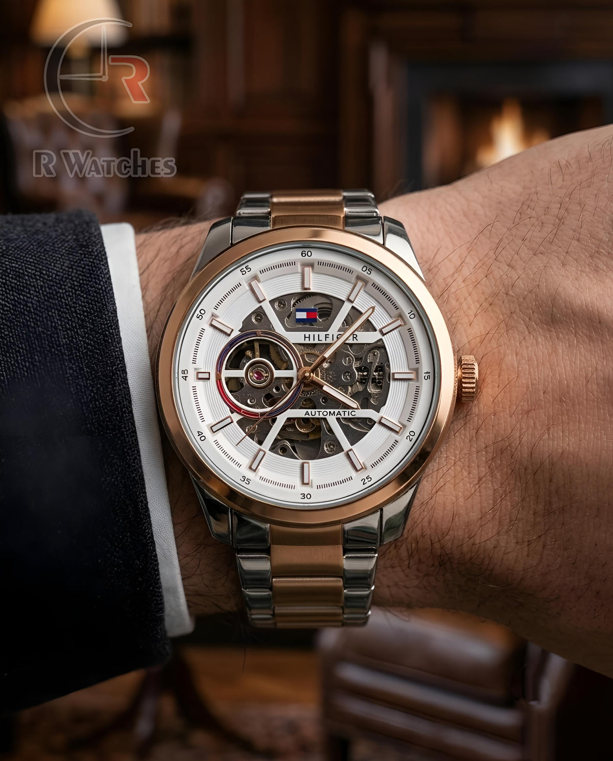 (SS2)📷⬆️⭐🔁 Tommy Hilfiger automatic dual tone white dial (THAM5)