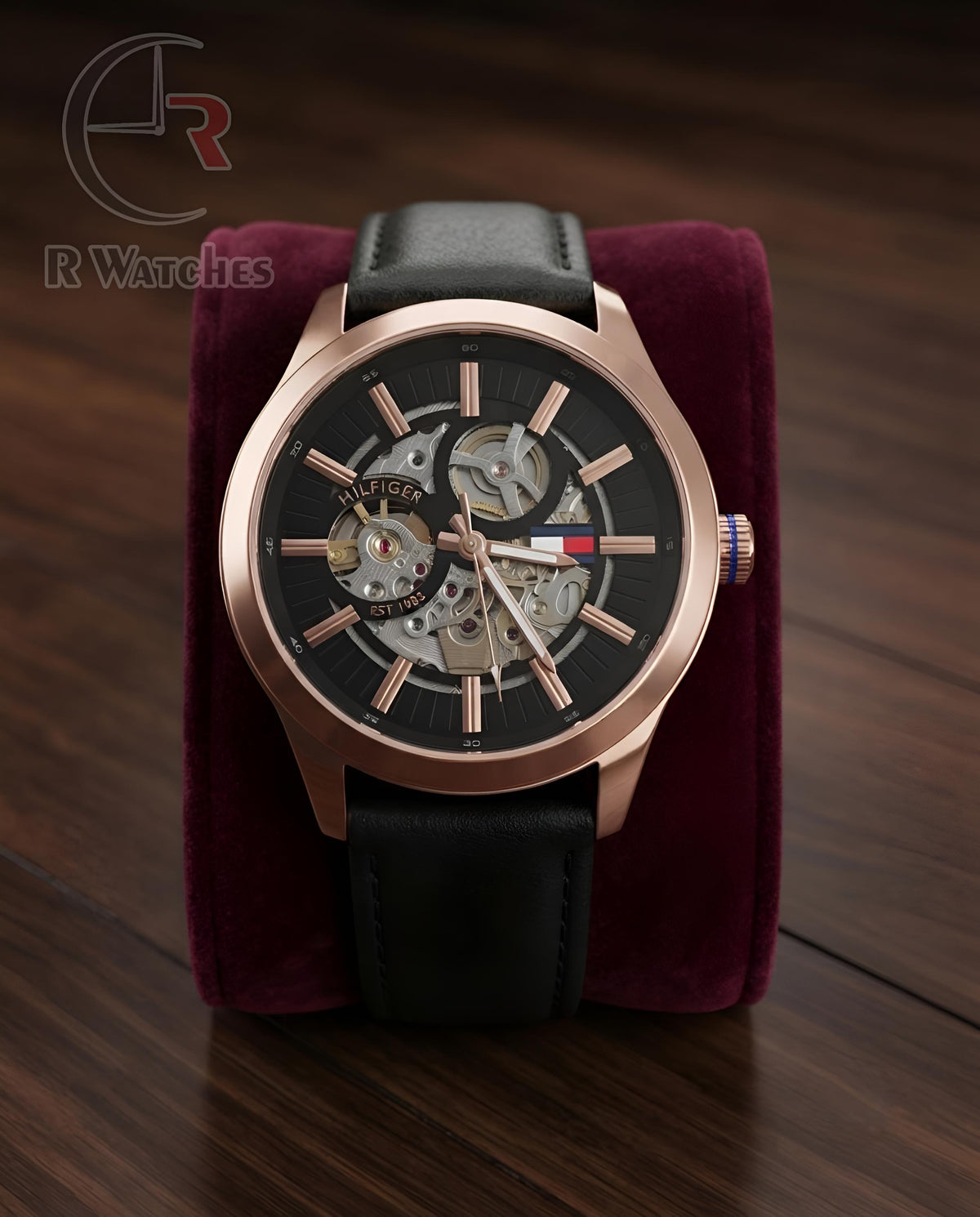 (OS)📷⬆️⭐🔁 Tommy Hilfiger Automatic leather Rose Gold Black (THAL5)