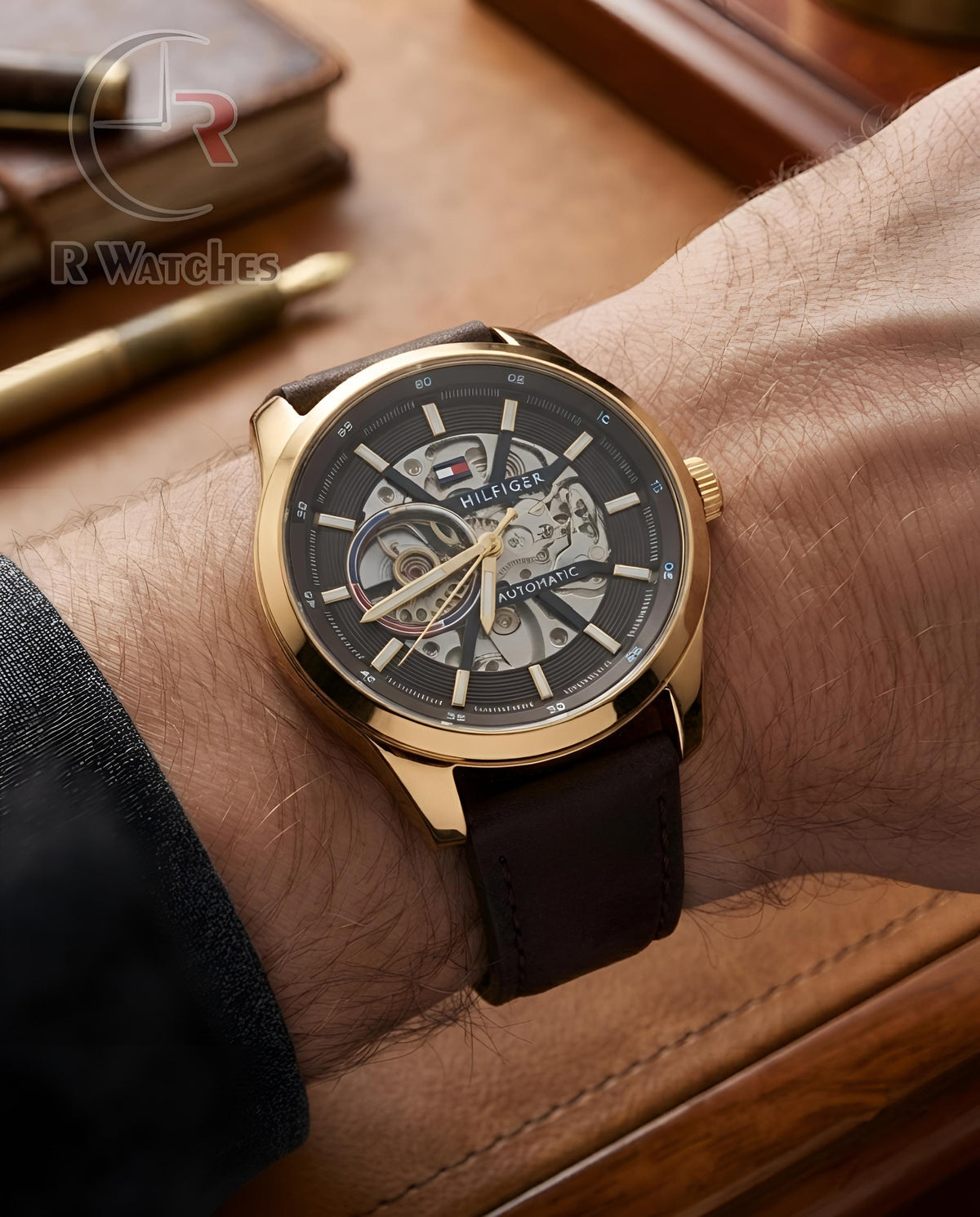 (OS)📷⬆️⭐🔁 Tommy Hilfiger automatic brown leather (THAL4)