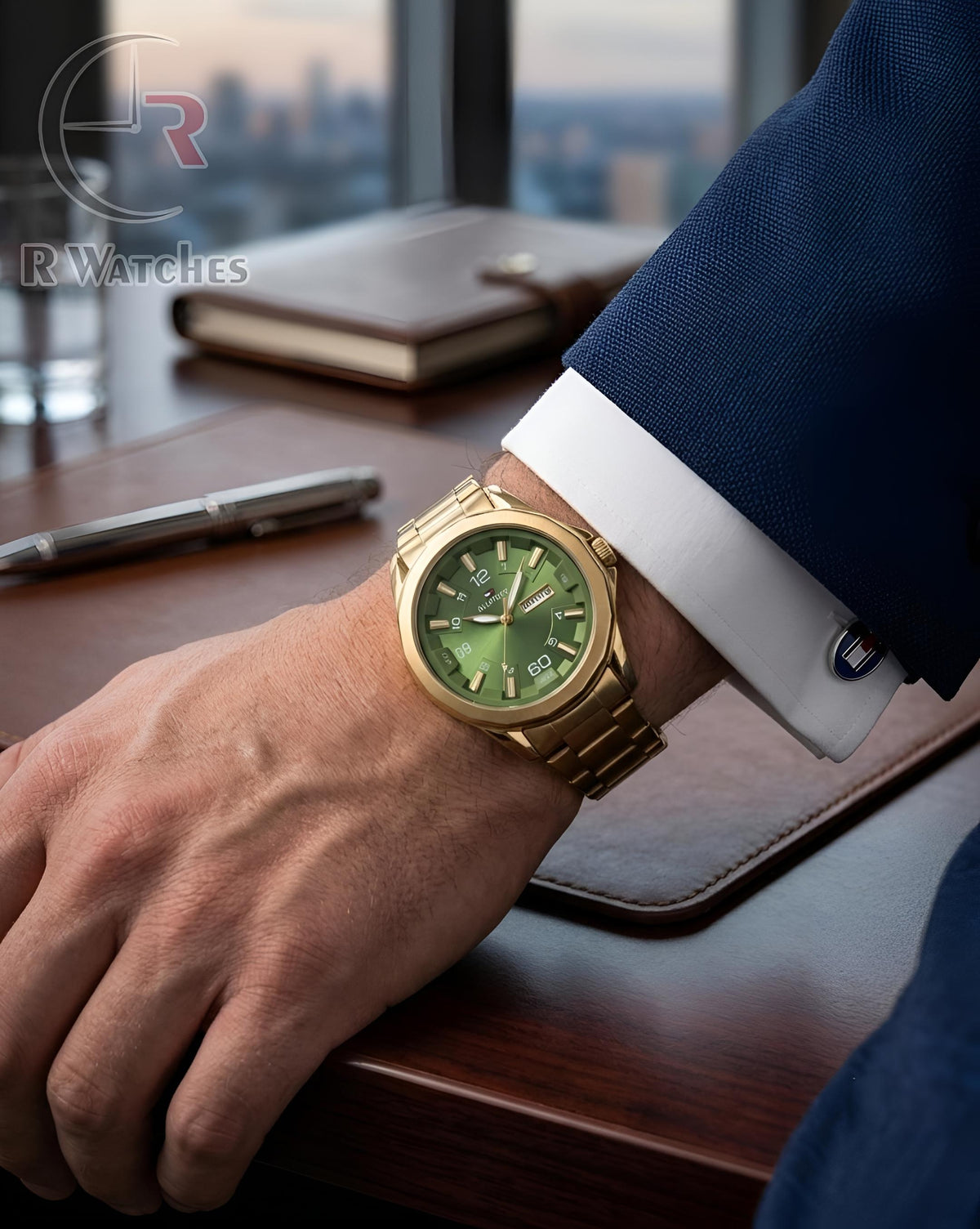 (OS)📷⬆️⭐ Tommy Hilfiger Gold Green Dial (THP20)