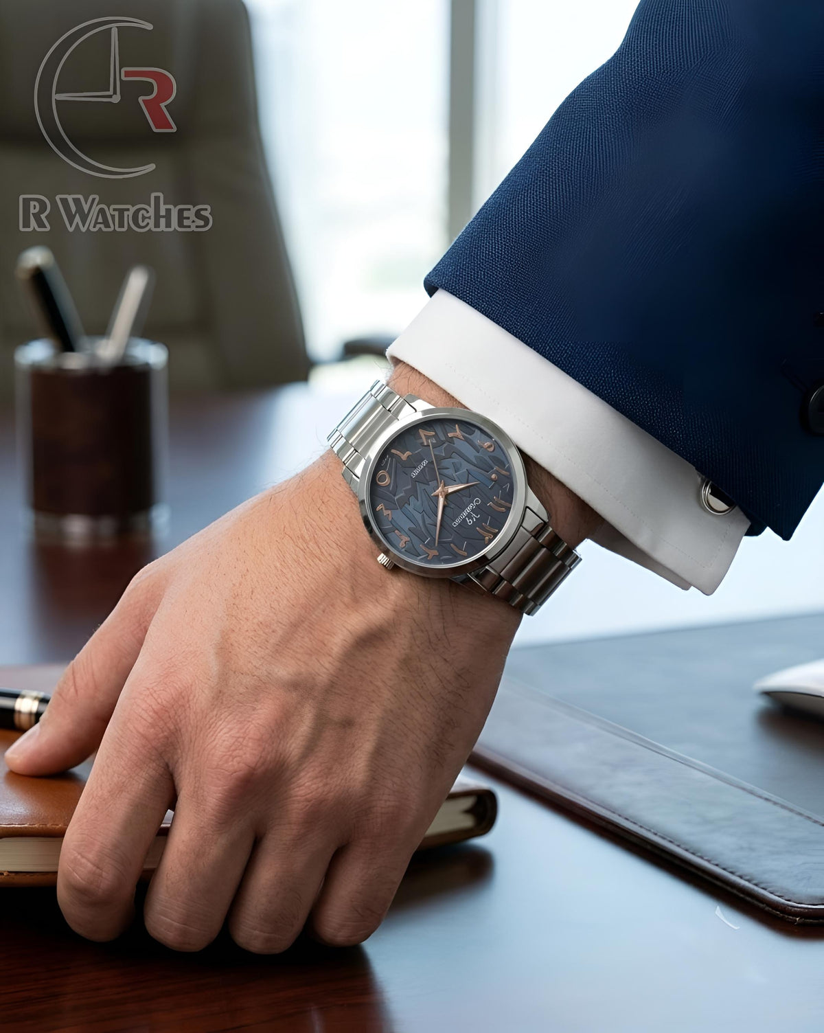 (OS)📷⭐ V9 Collection Silver Blue Arabic Dial (V9P2)