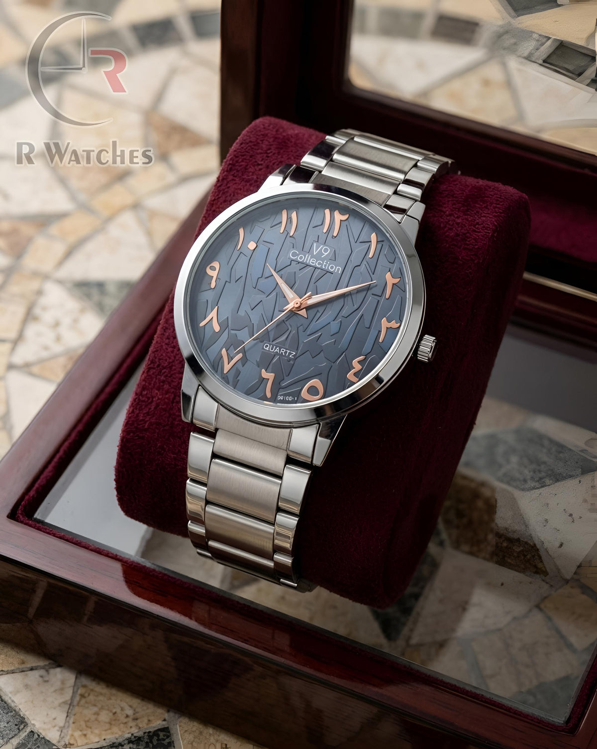 (OS)📷⭐ V9 Collection Silver Blue Arabic Dial (V9P2)