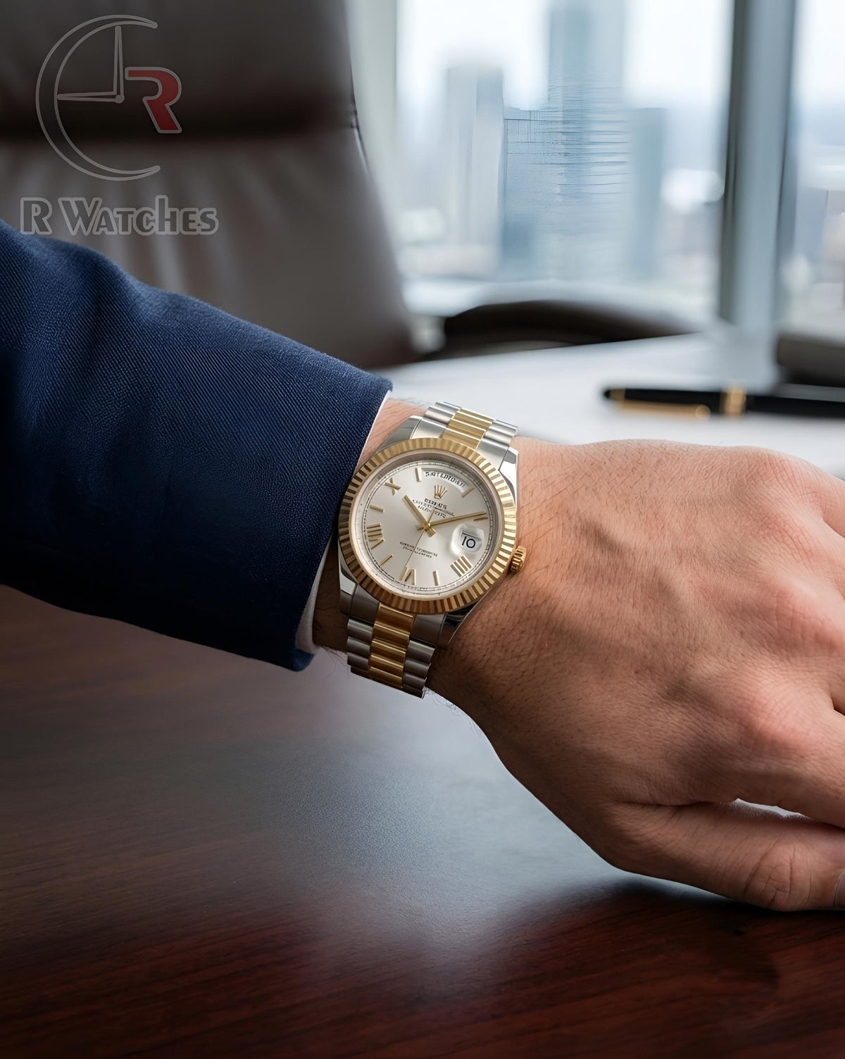 (SS) Rolex Roman Dual Tone White