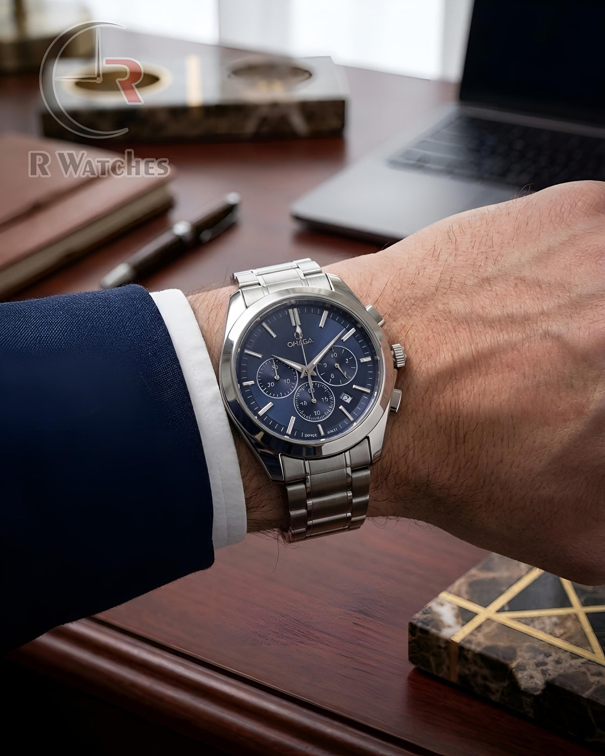 (SS) Omega Silver Nevy Blue