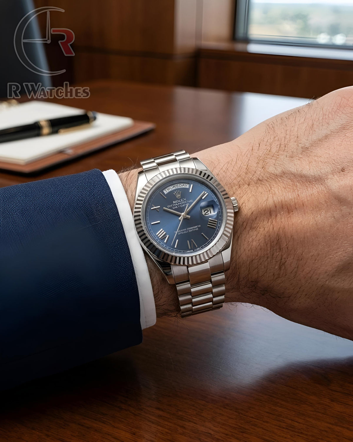 (SS) Rolex Silver Nevy Blue