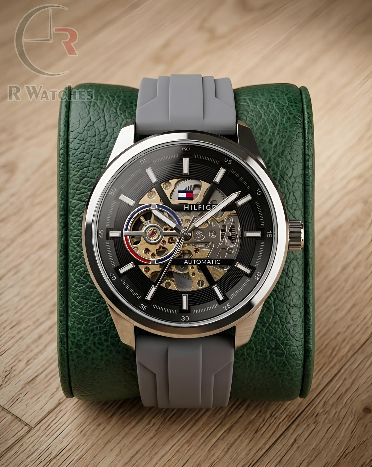 (OS) Tommy Hilfiger Automatic Silicon Silver Black