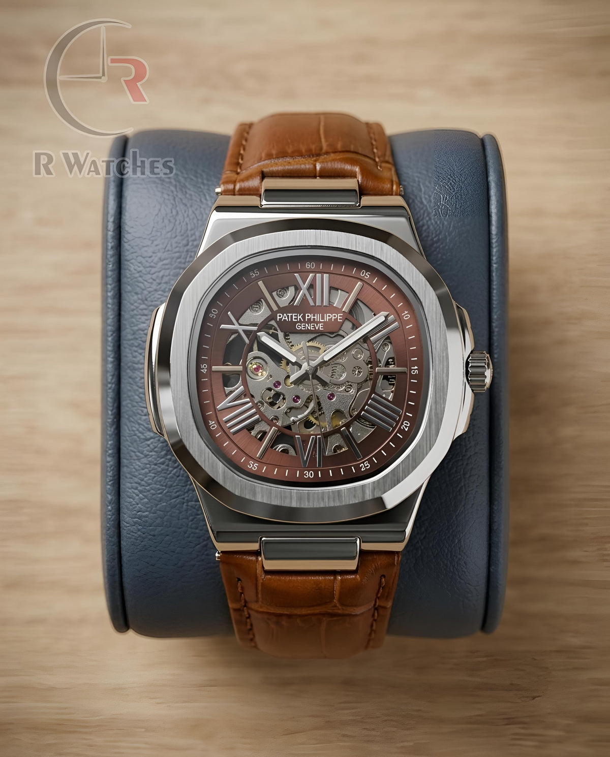 (OS) Patek Philippe Automatic Leather Silver Brown