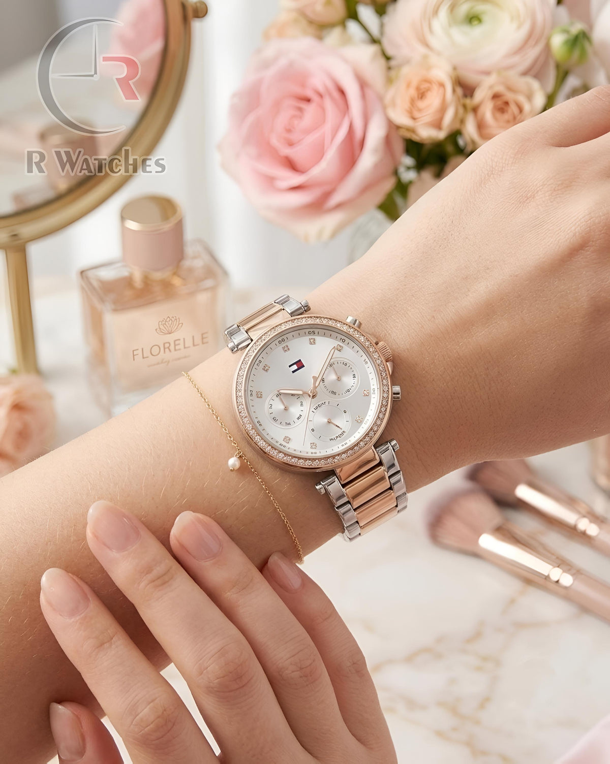 (OS) Tommy Hilfiger Girls Rose Gold White