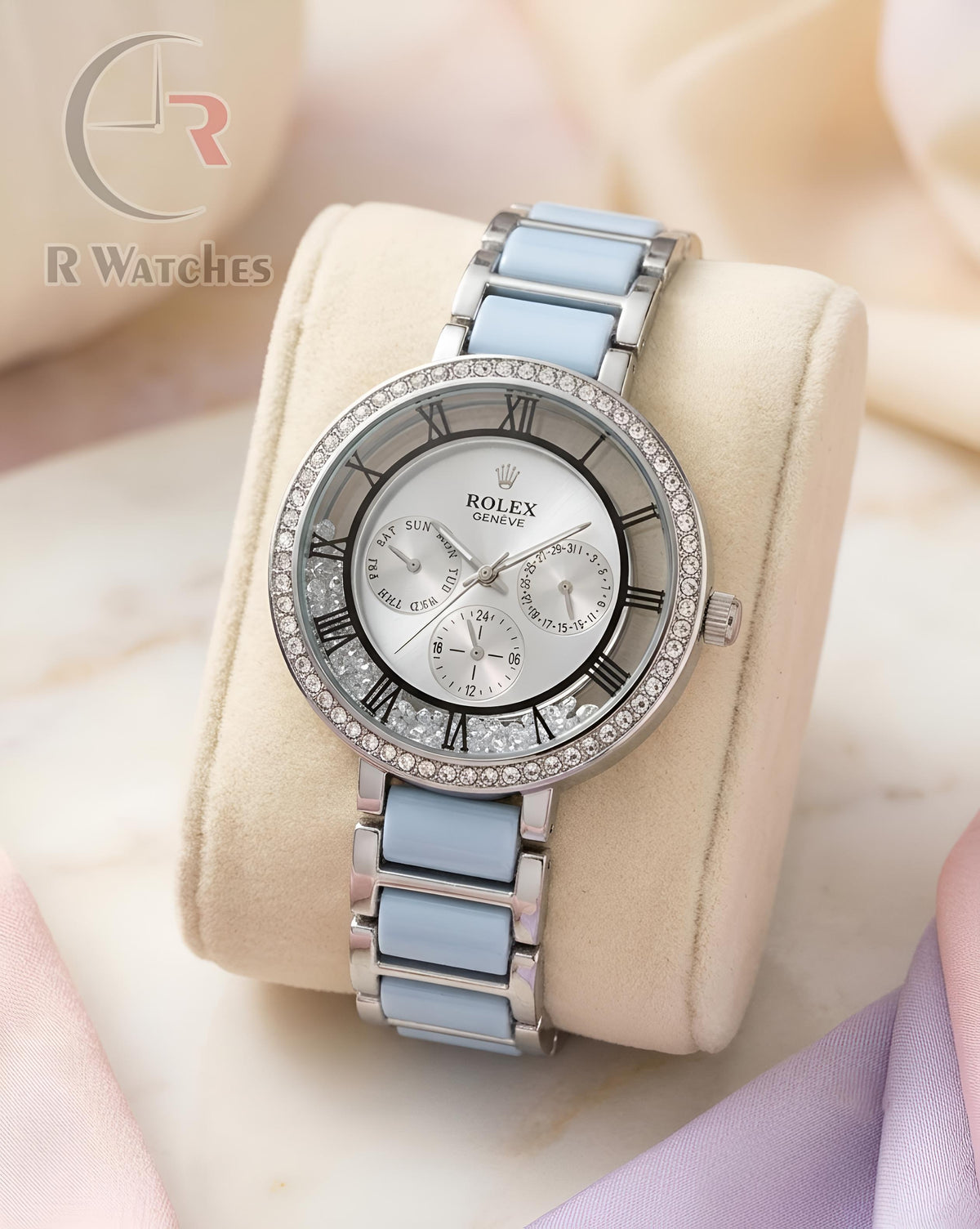(OS) Rolex Girls Diamond Silver Tiffany Blue