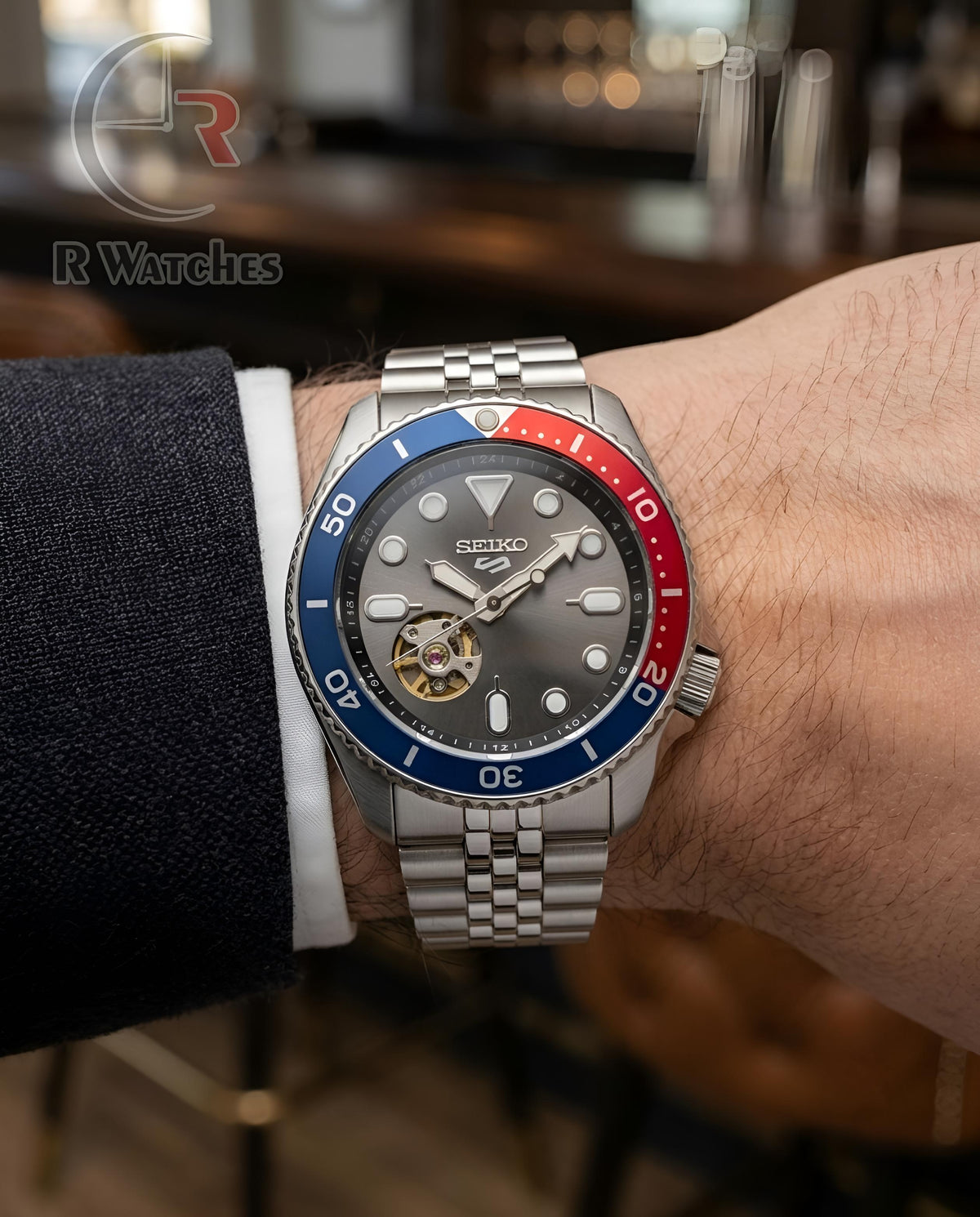 (OS) Seiko Automatic Silver Red Blue
