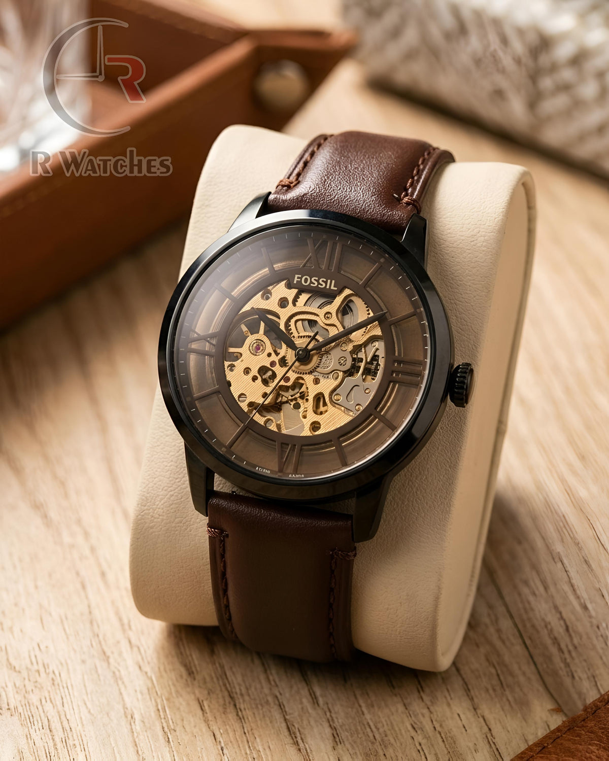 (OS2) Fossil Automatic Leather Brown Black
