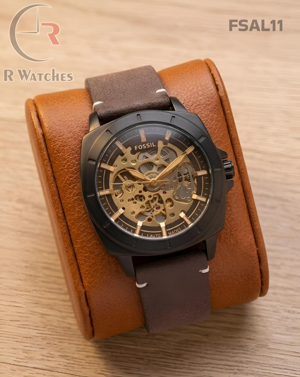 (SS)🖤 Fossil Automatic leather brown black dial (FSAL11)