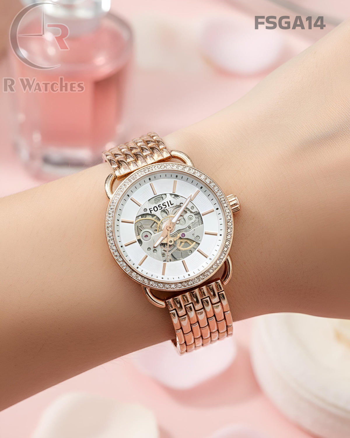 (SS)🖤⬆️⭐ Fossil girls automatic rose gold white (FSGA14)