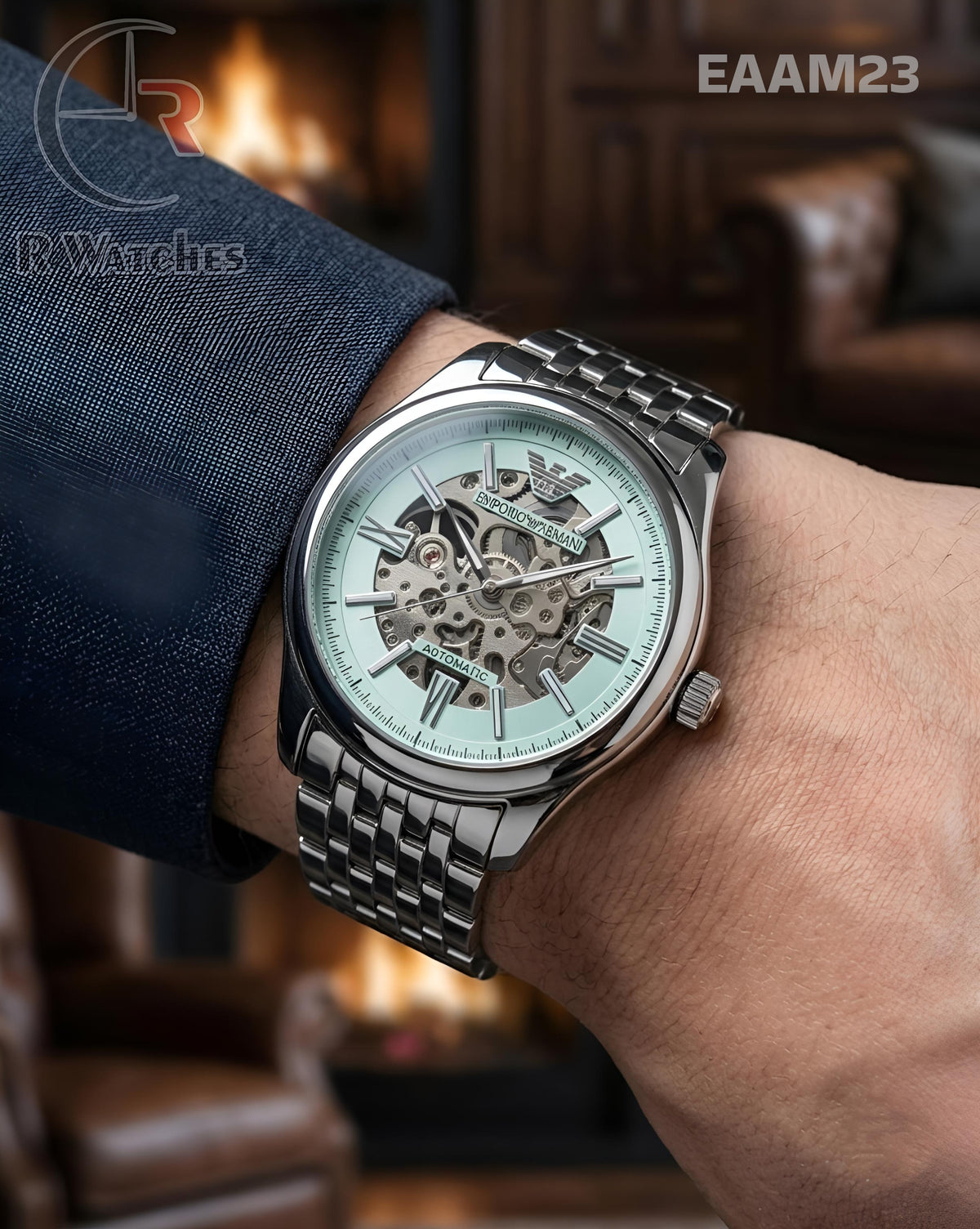 (SS)🖤⬆️⭐ Armani Automatic Tiffany Blue Silver (EAAM23)