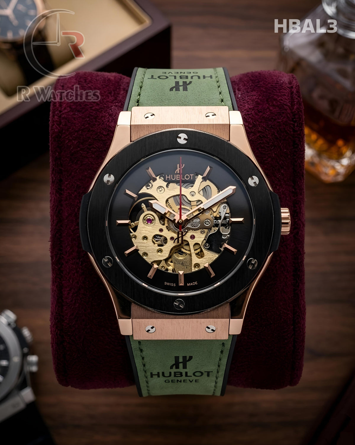 (OS)🖤⬆️ Hublot Automatic Leather Dual Tone Green (HBAL3)