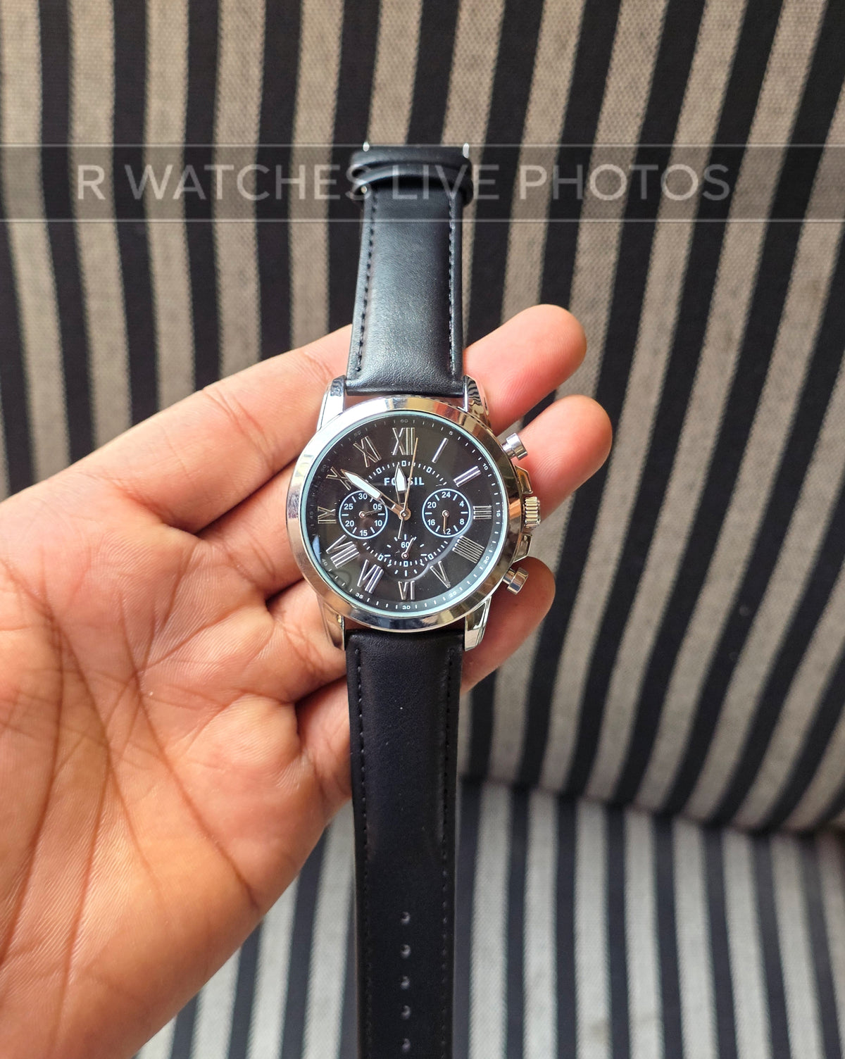 (OS2)🖤⬆️⭐ Fossil leather silver black dial (FSL3)