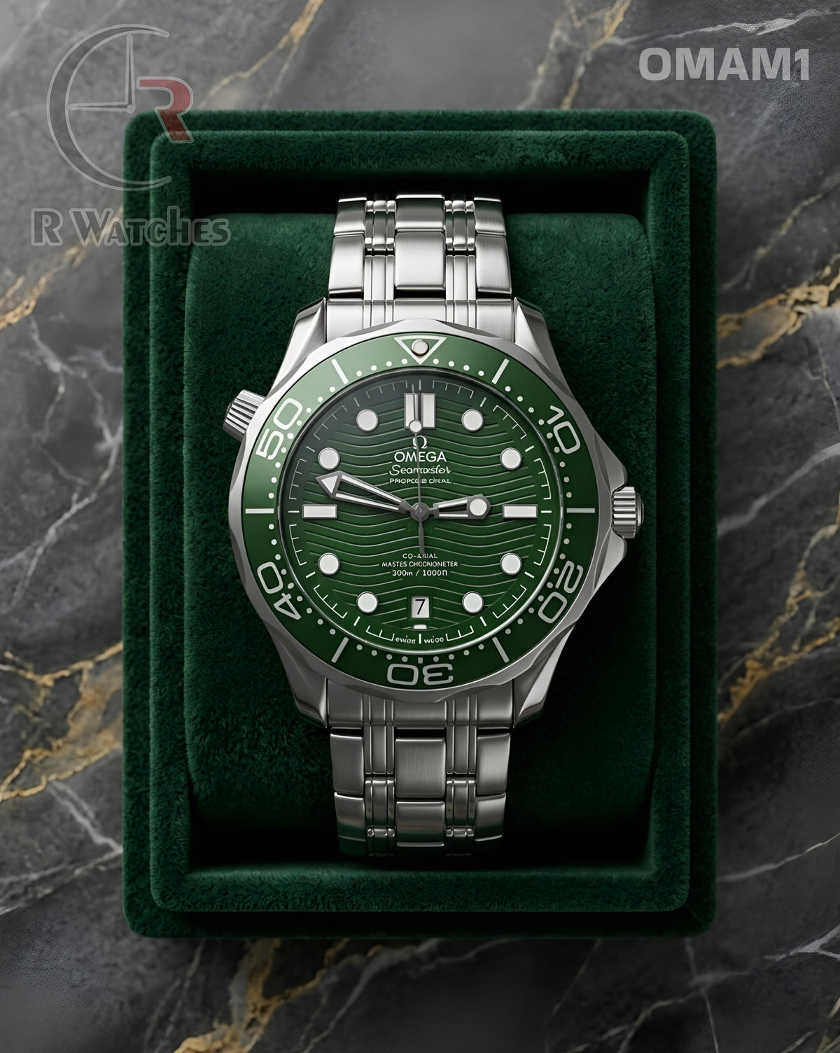 (OS)🖤⬆️🔁 Omega Automatic Seamaster Silver Green (OMAM1)