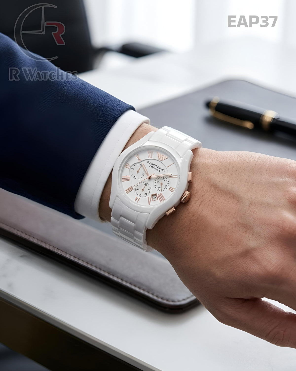 (SS)🖤⬆️⭐ Armani ceramic white rose gold (EAP37)