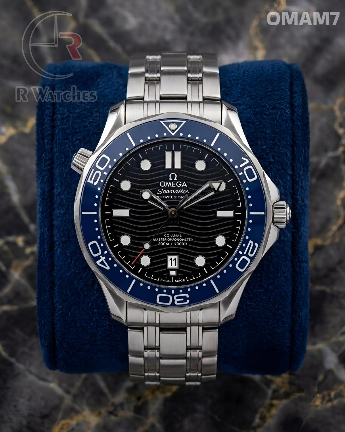 (OS2)🖤⭐ Omega automatic silver Black blue ring (OMAM7)