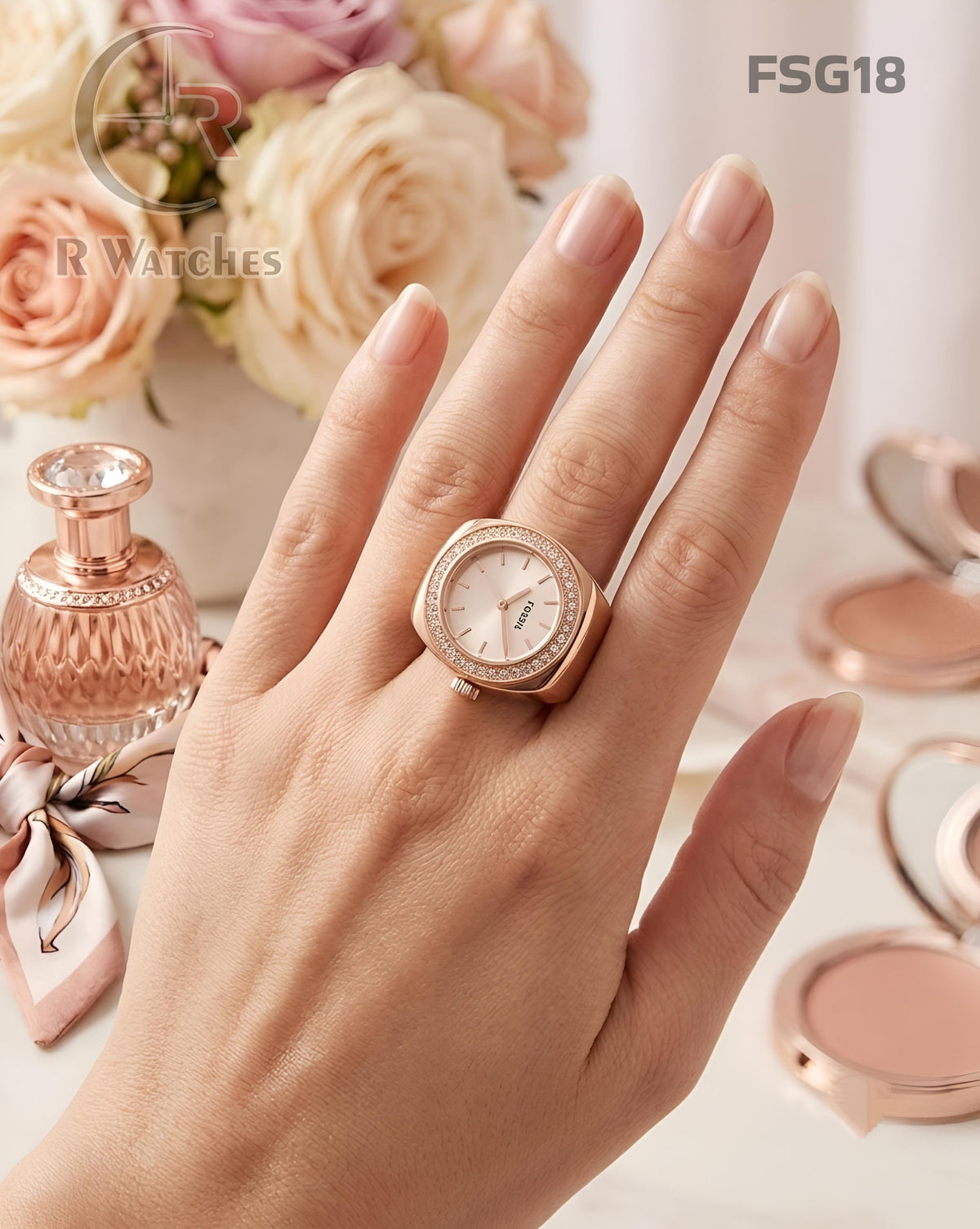 (OS)🖤⬆️ Fossil Girls Ring Diamond Full Rose Gold (FSG18)