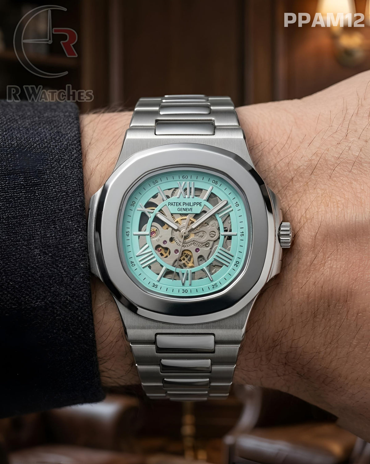 (OS2)🖤⭐ Patek Philippe Automatic Silver Blue (PPAM12)