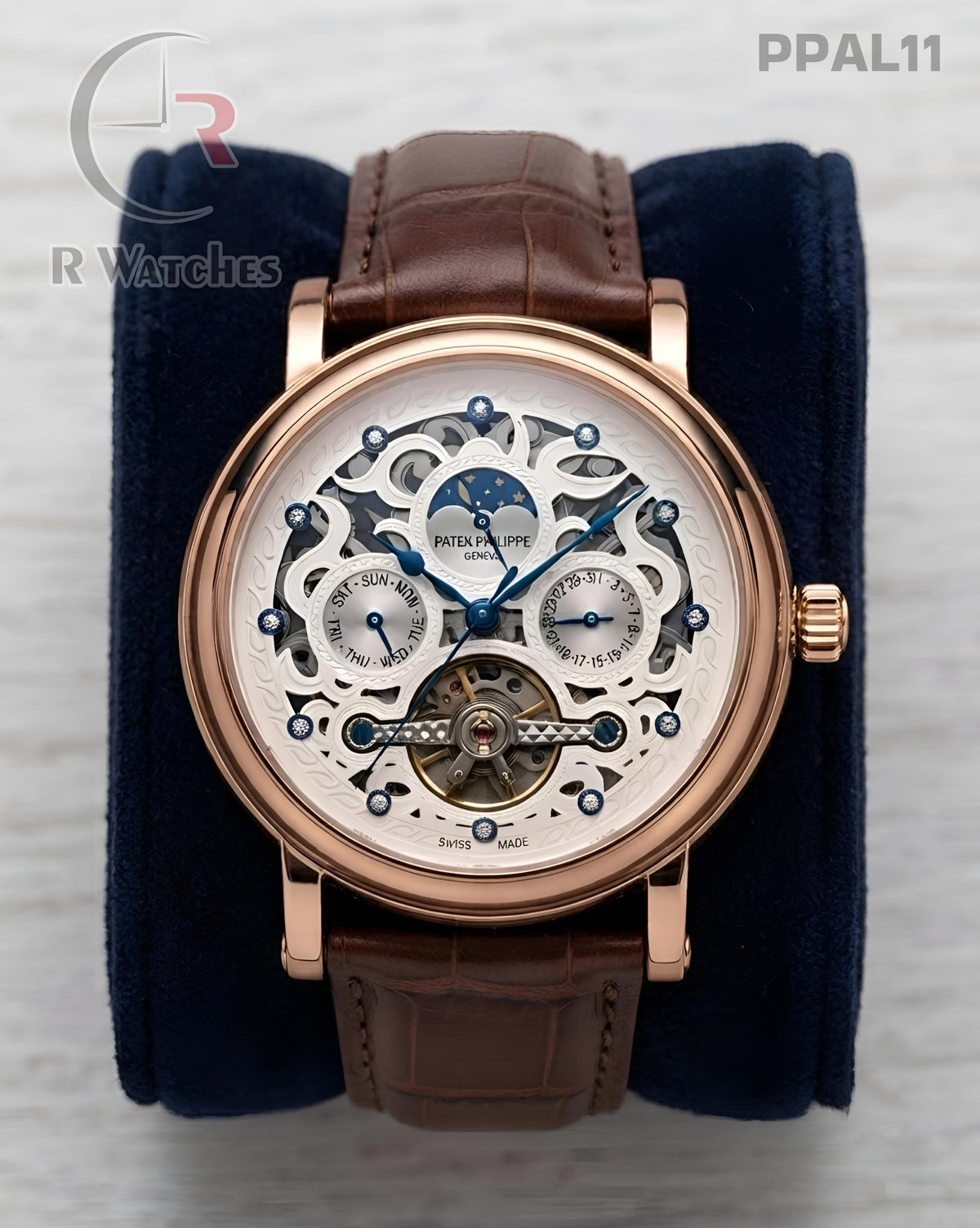 (OS)🖤⭐ Patek Philippe Automatic Leather Rose Gold White Dial (PPAL11)