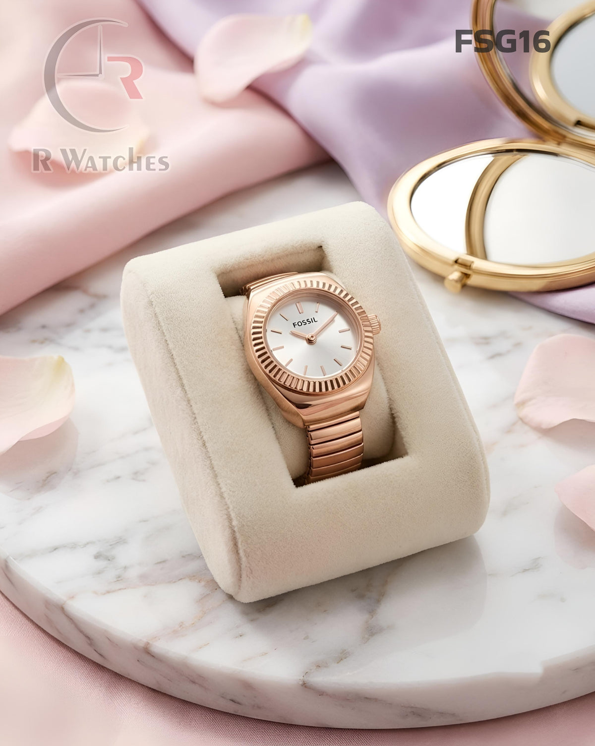 (OS)🖤⬆️ Fossil Girls Ring Circle Rose Gold White (FSG16)