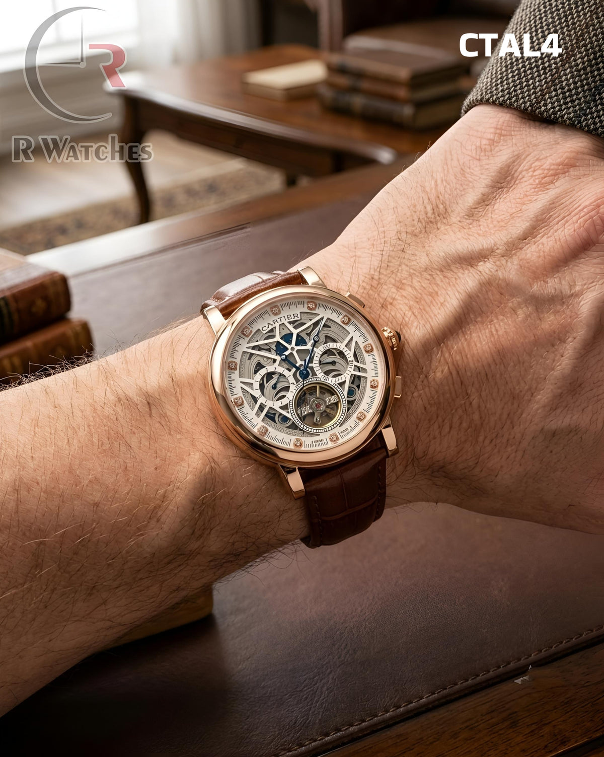 (OS2)🖤⭐ Cartier Automatic Leather Rose Gold White (CTAL4)