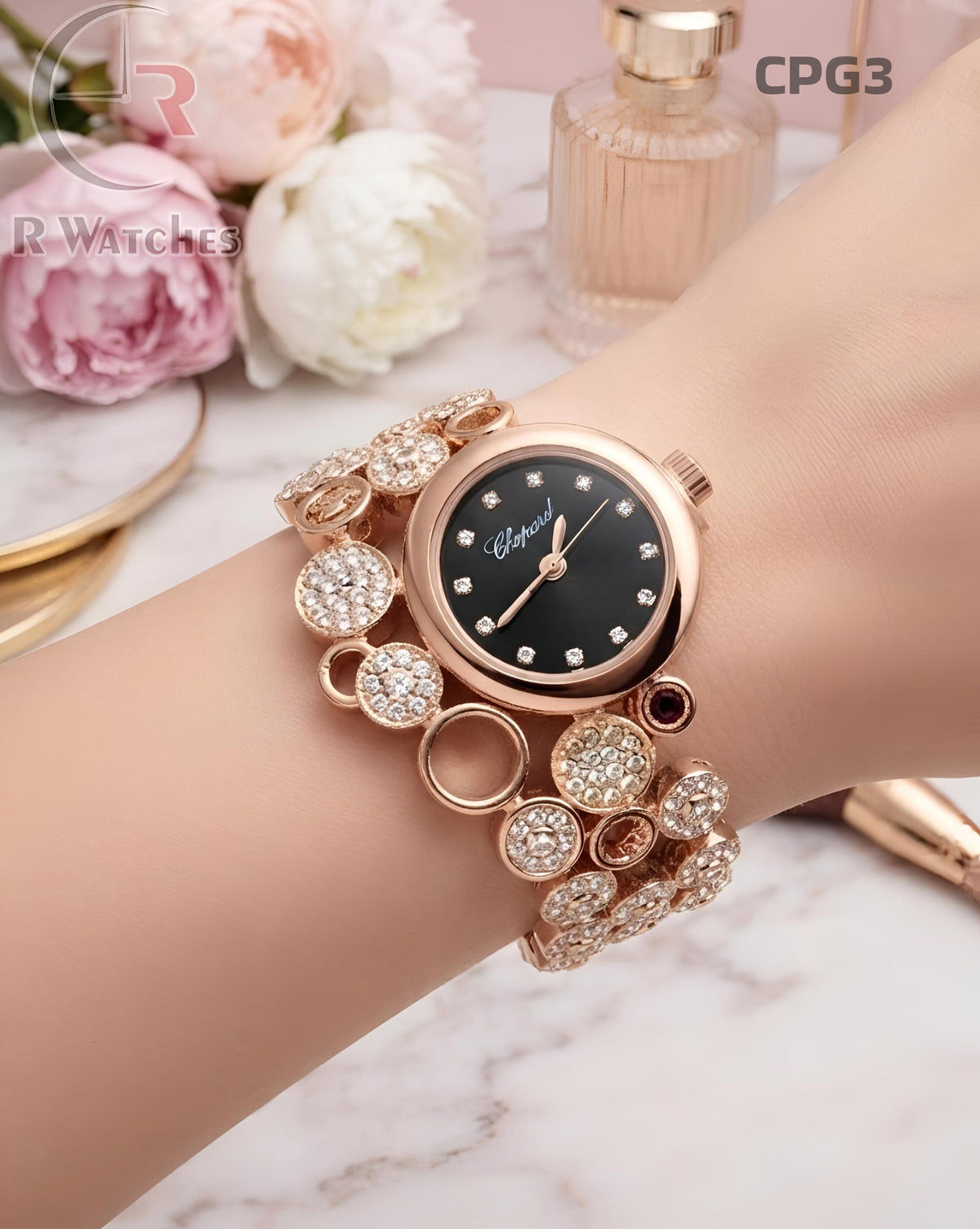 (OS)🖤 Chopard Girls Diamond Rose Gold Black (CPG3)