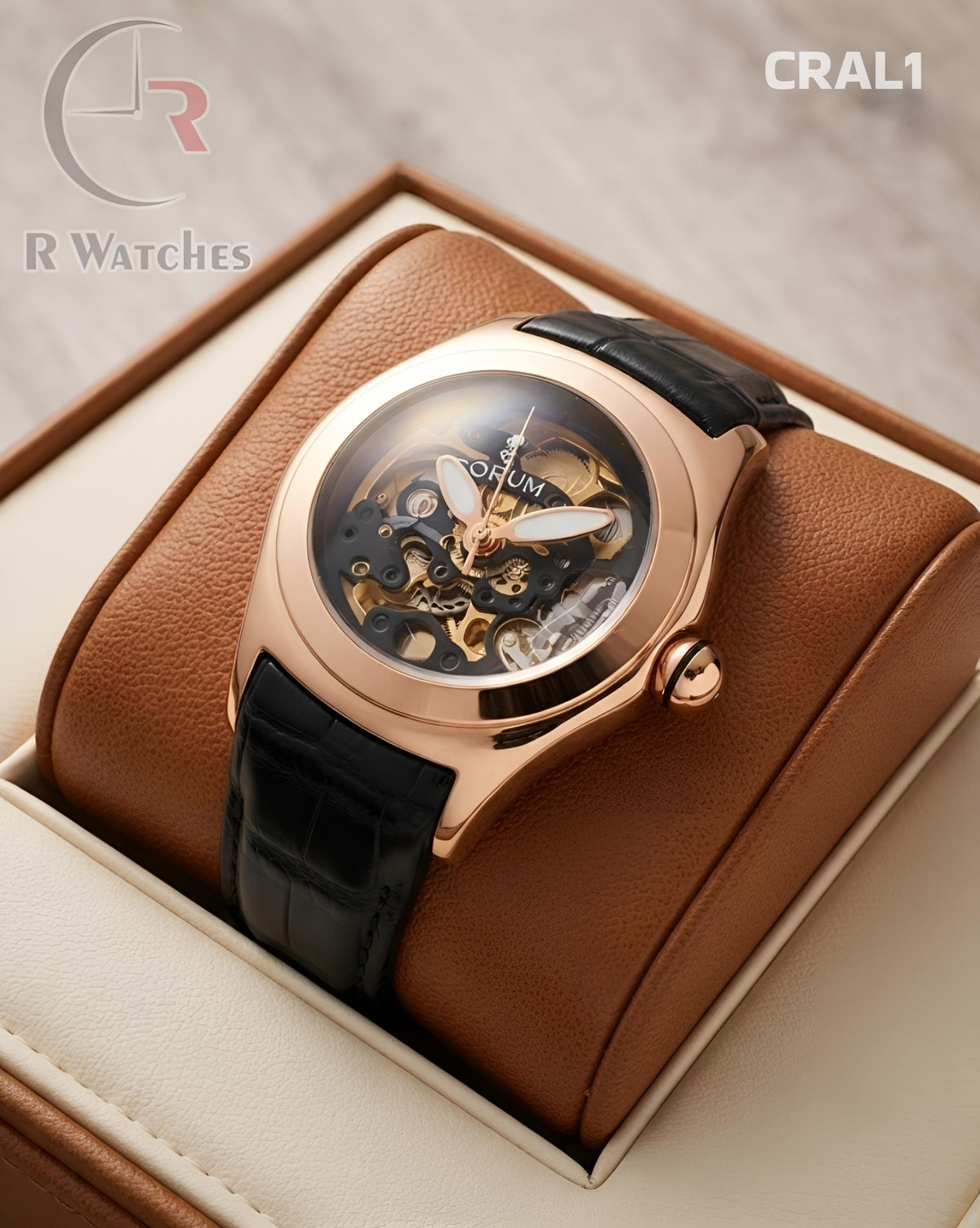 (OS)🖤⭐ Corum Automatic leather Rose Gold Black (CRAL1)